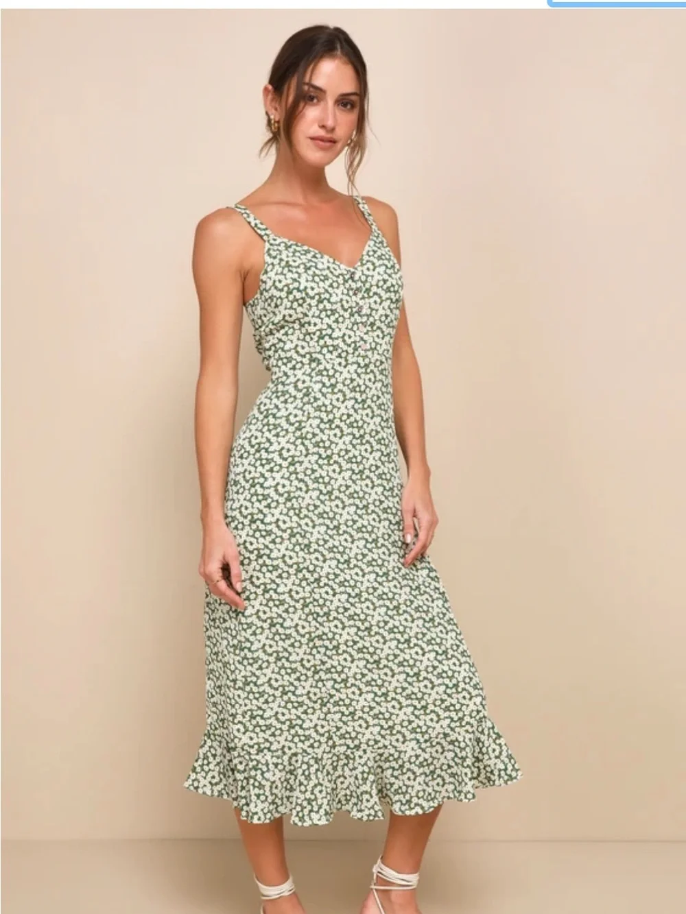 Lulus Green Floral Slip Midi Dress. Size Medium - Picture 3 of 14